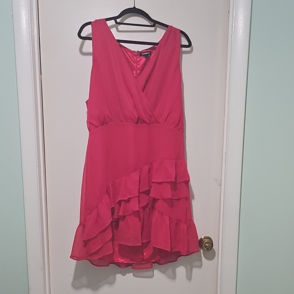 Express Vibrant Pink Asymmetrical Dress